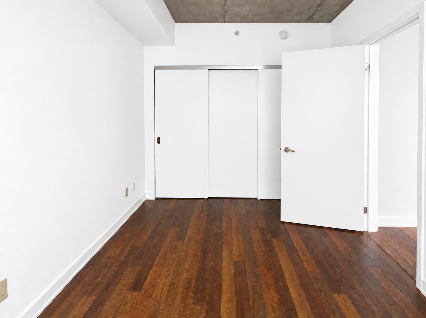 Second bedroom. Planned paint preview · AI visualization. Enclosed room with a full-wall closet.